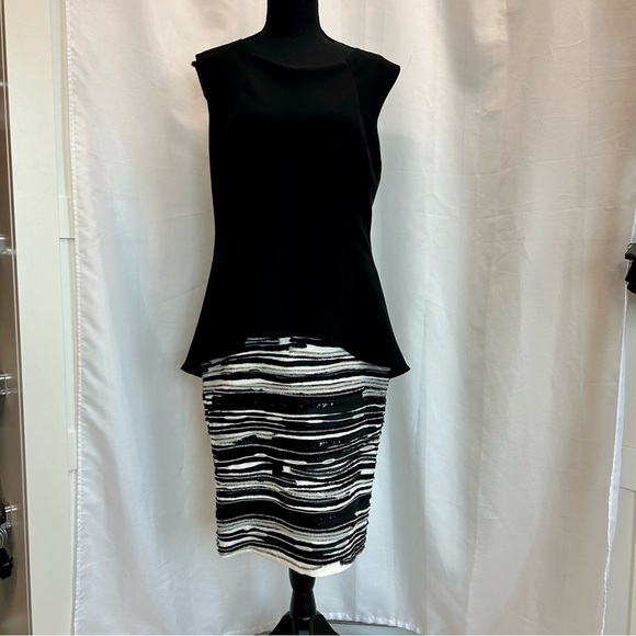 LAFAYETTE New York black white asymmetrical sleeveless peplum sequin dress 10 - Picture 11 of 11